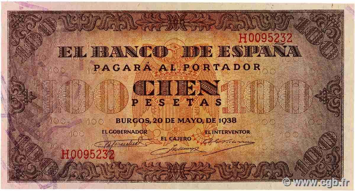 100 Pesetas SPAIN 1938 P.113a XF+