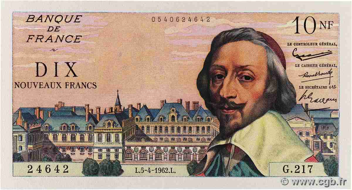10 Nouveaux Francs RICHELIEU Numéro radar FRANCE 1962 F.57.18 AU