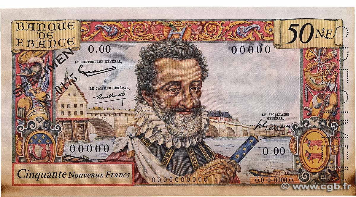 50 Nouveaux Francs HENRI IV Spécimen FRANCIA 1959 F.58.01Spn EBC