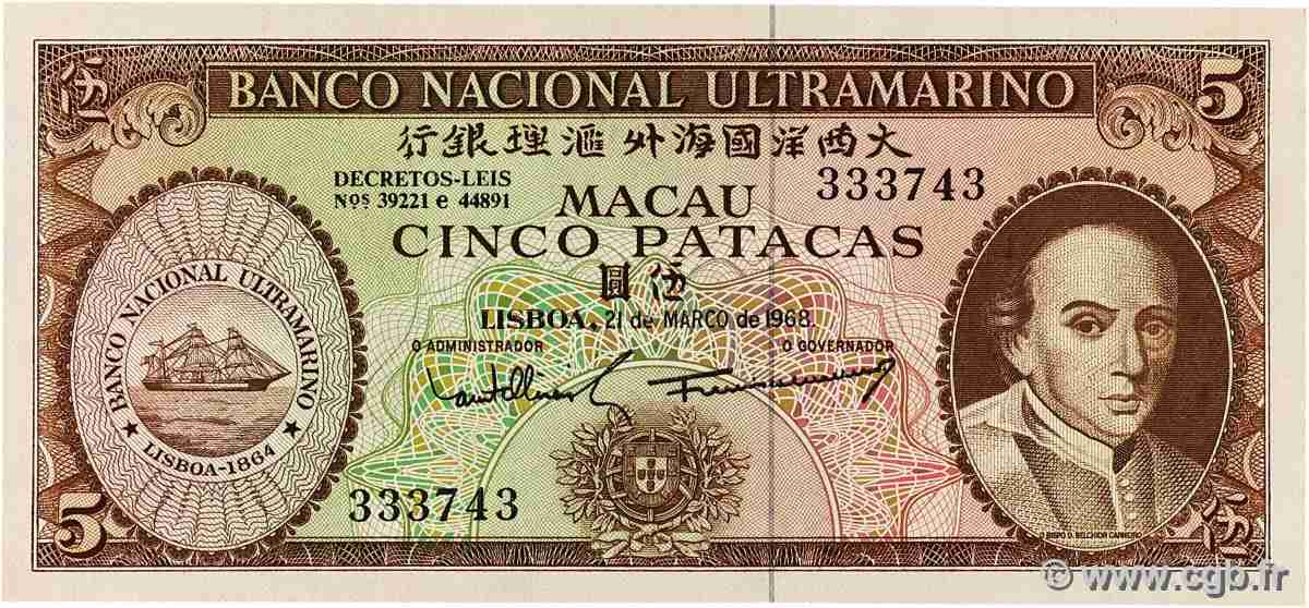 5 Patacas MACAO 1968 P.049a AU