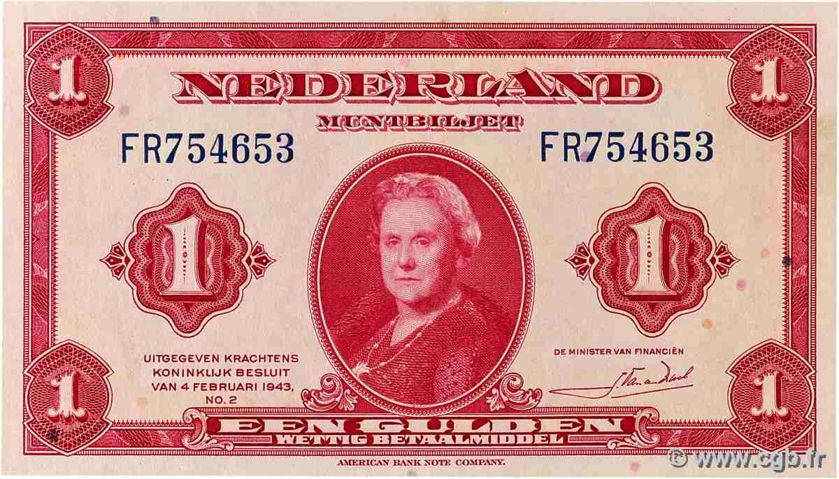 1 Gulden NETHERLANDS 1943 P.064a UNC
