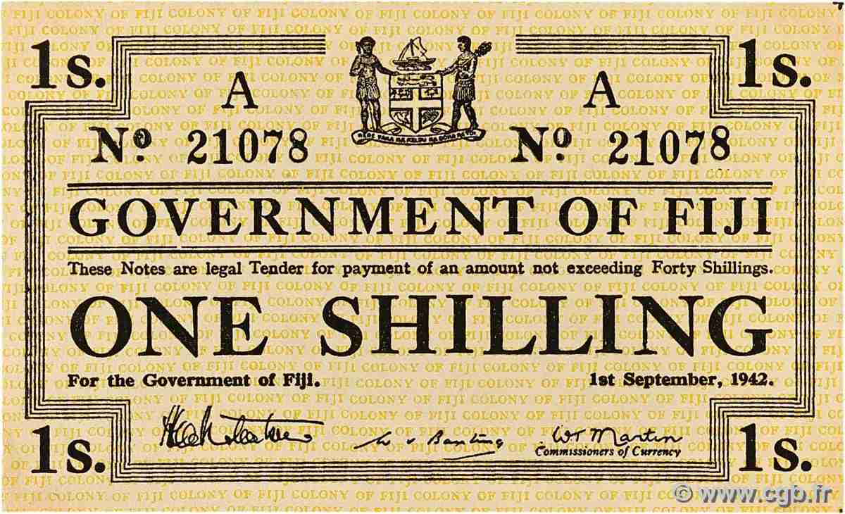 1 Shilling FIJI 1942 P.049a UNC-