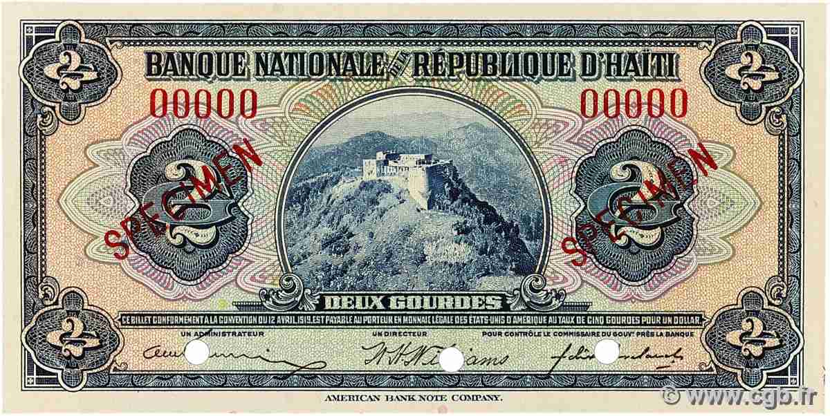 2 Gourdes Spécimen HAÏTI 1967 P.161As NEUF