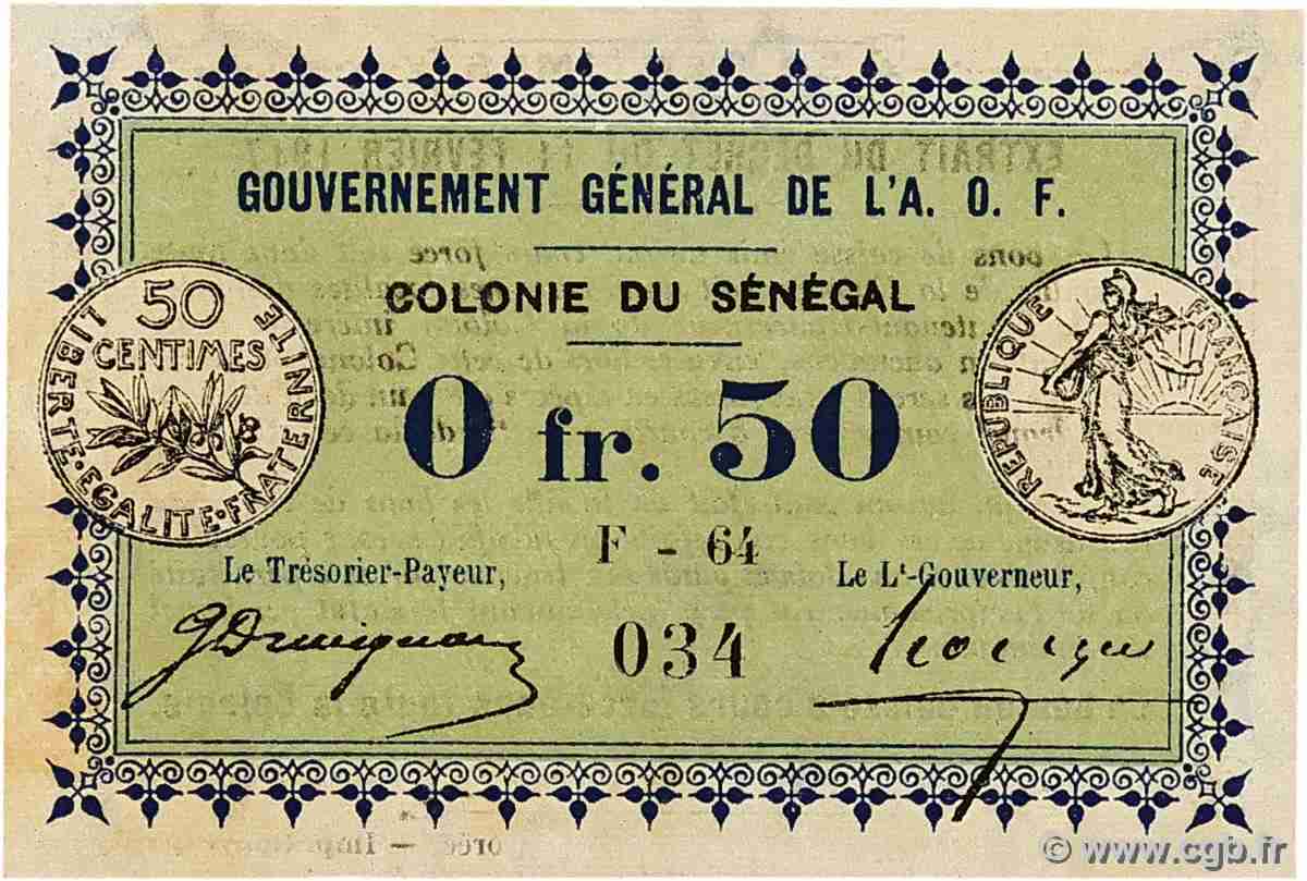 50 Centimes SENEGAL 1917 P.01b fST+