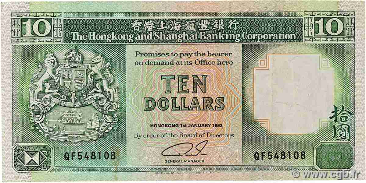 10 Dollars HONG KONG 1992 P.191c q.BB