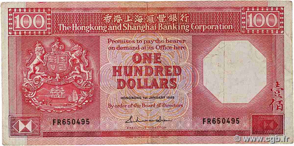 100 Dollars HONG KONG 1988 P.194b TB+