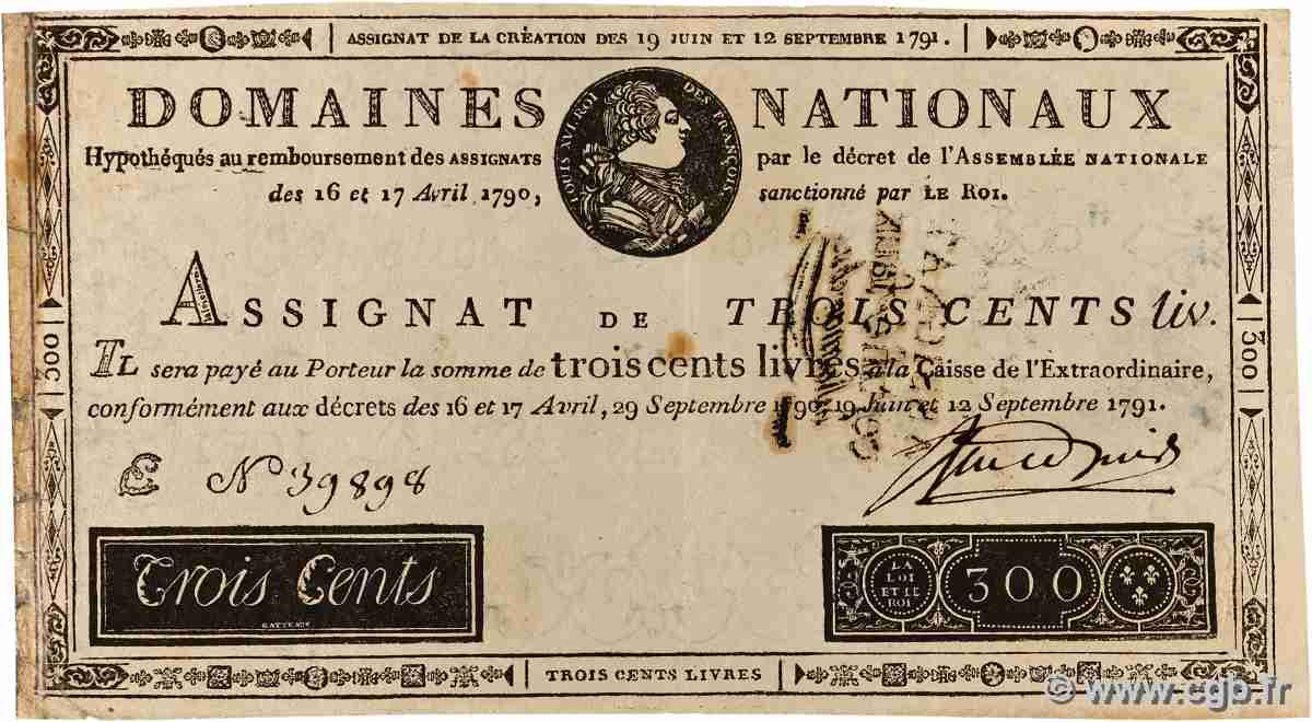 300 Livres Faux FRANCE 1791 Ass.18x VF