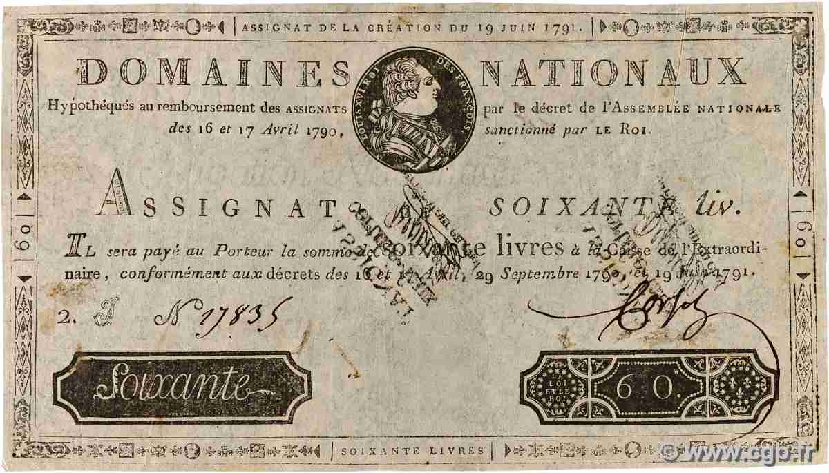 60 Livres Faux FRANCE 1791 Ass.14x F