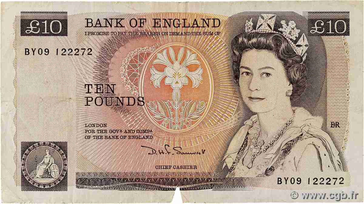 10 Pounds ENGLAND 1987 P.379b F