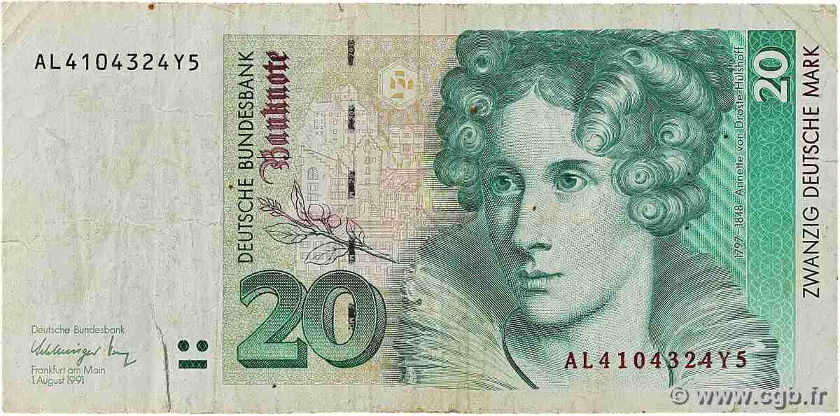 20 Deutsche Mark GERMAN FEDERAL REPUBLIC 1991 P.39a G