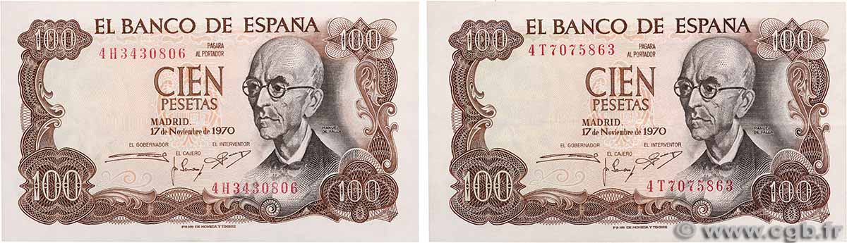 100 Pesetas Lot ESPAÑA 1970 P.152a EBC a SC