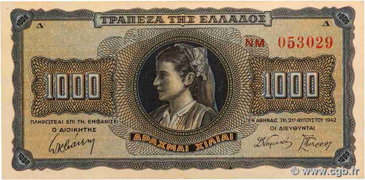 1000 Drachmes GREECE 1942 P.118a XF-