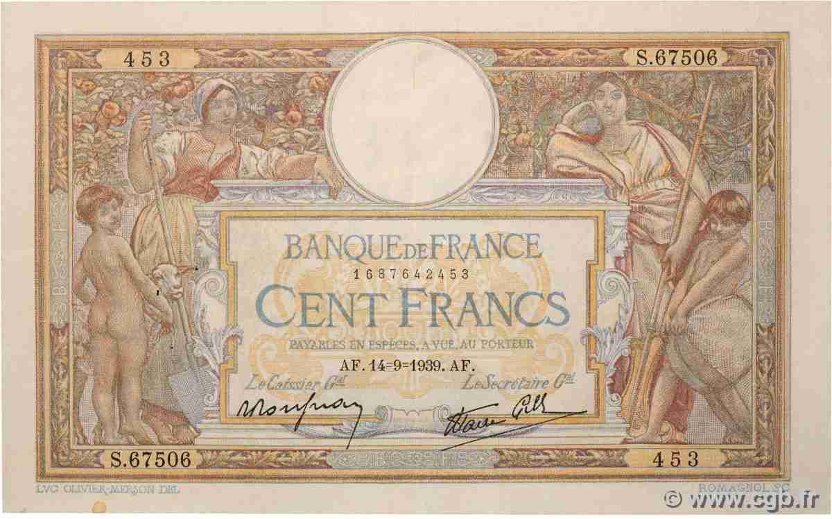 100 Francs LUC OLIVIER MERSON type modifié FRANCE 1939 F.25.49 VF
