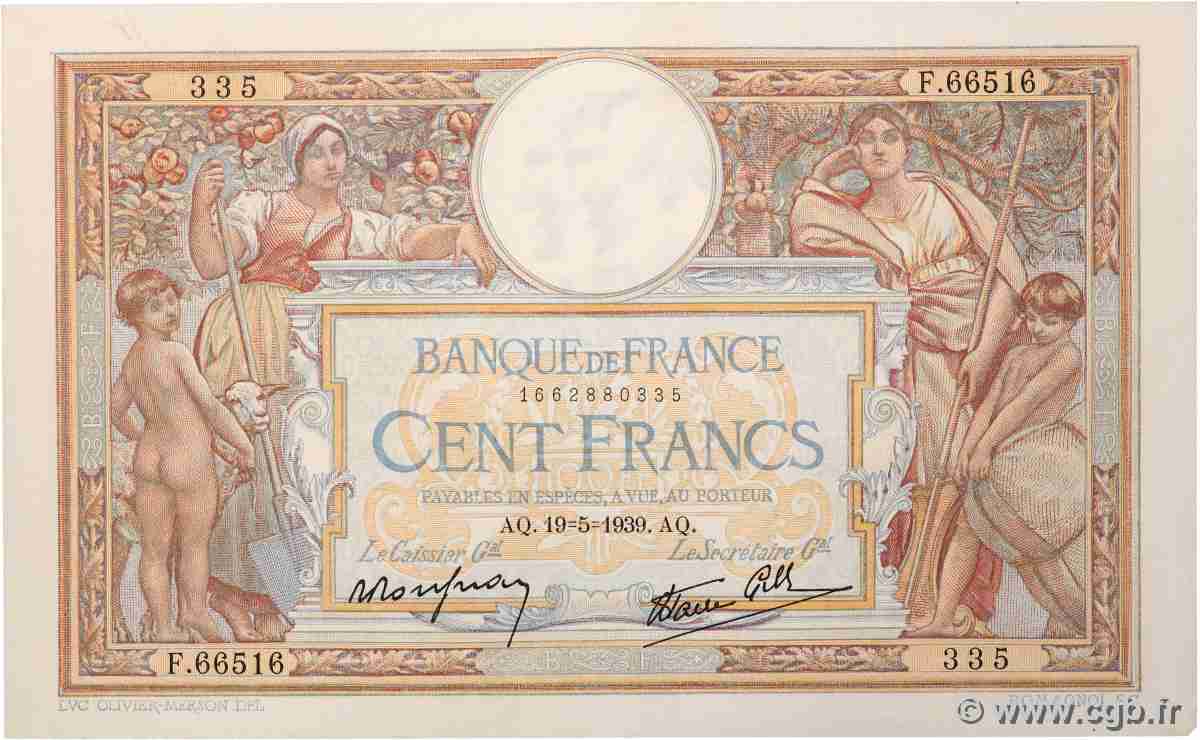 100 Francs LUC OLIVIER MERSON type modifié FRANCE 1939 F.25.47 VF+