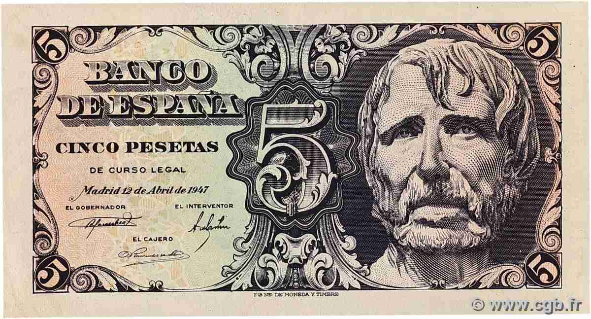 5 Pesetas SPAIN 1947 P.134a AU-