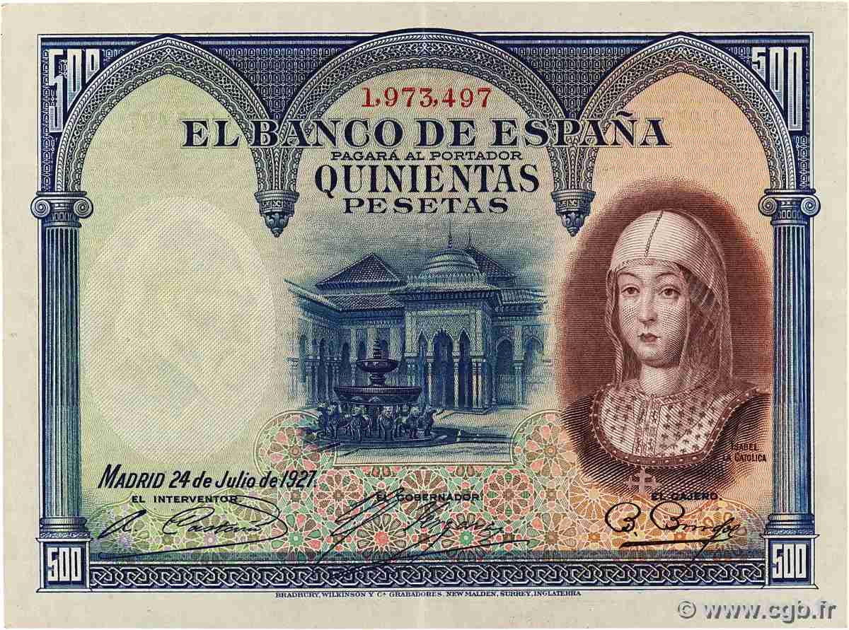 500 Pesetas SPAIN 1927 P.073c XF