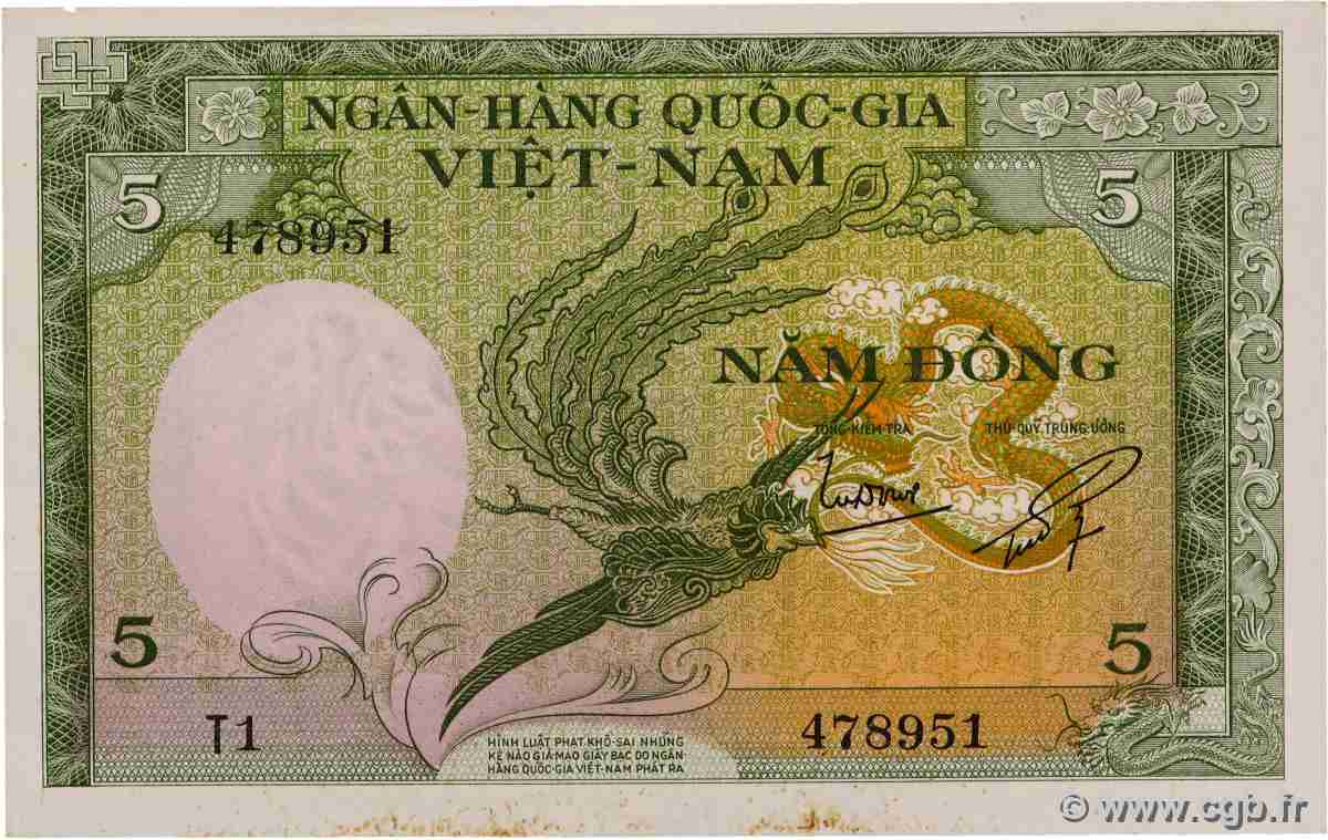 5 Dong VIET NAM SOUTH 1955 P.02a UNC-