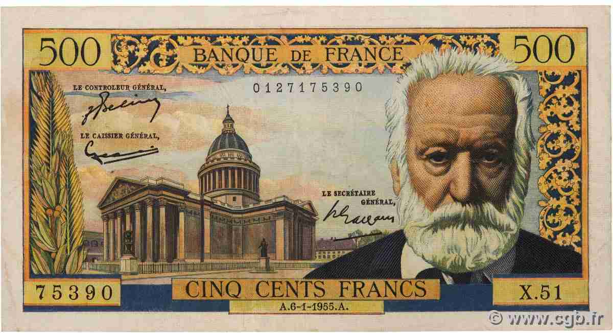 500 Francs VICTOR HUGO FRANCE 1955 F.35.04 F+