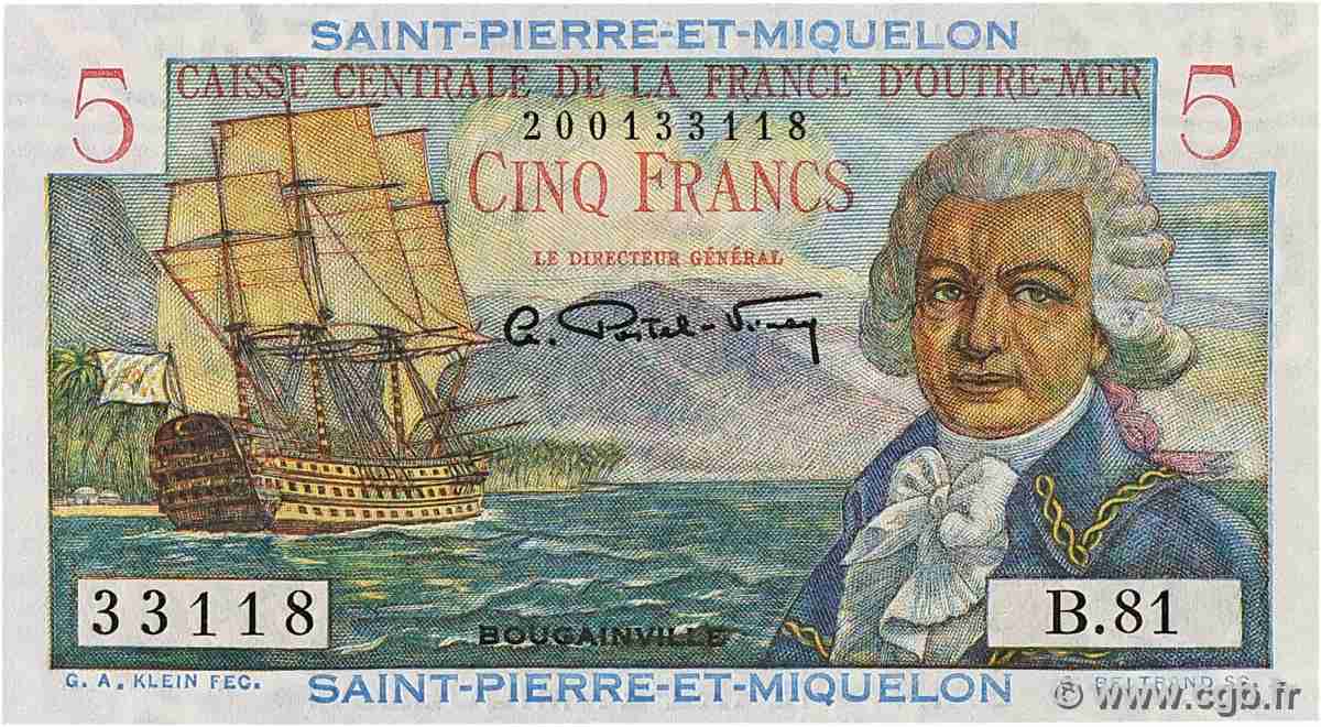 5 Francs Bougainville SAINT-PIERRE UND MIQUELON 1946 P.22 ST