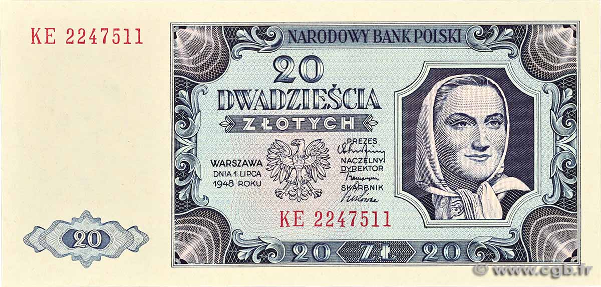 20 Zlotych POLAND 1948 P.137 UNC-