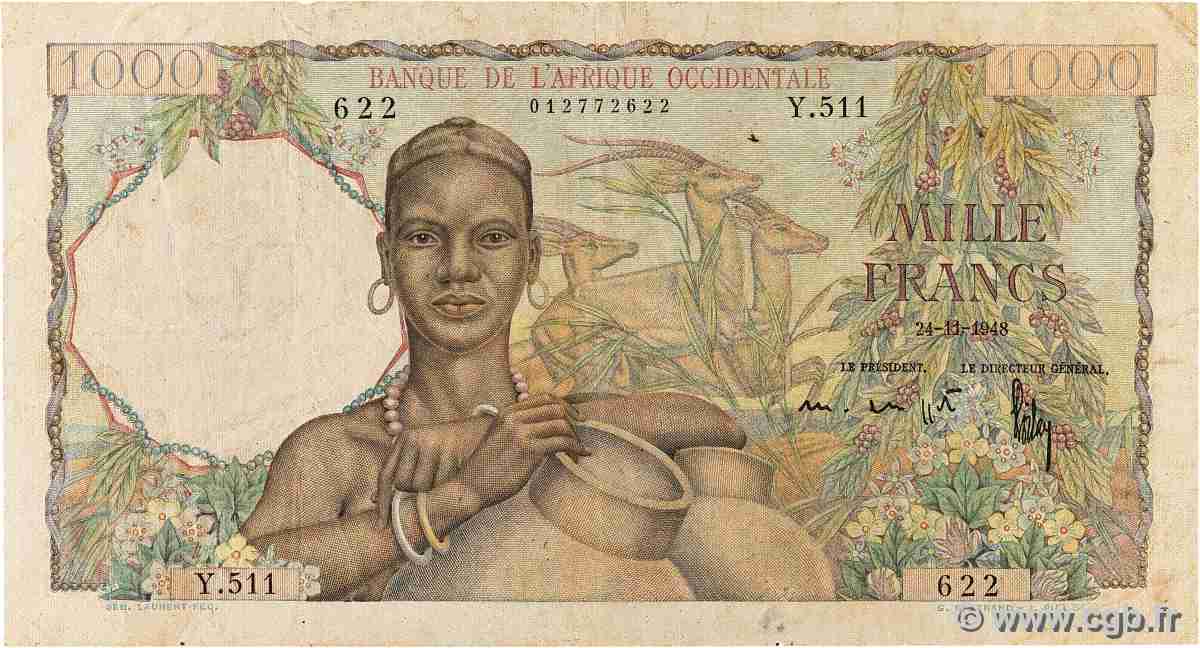 100 Francs FRENCH WEST AFRICA 1948 P.42 q.BB