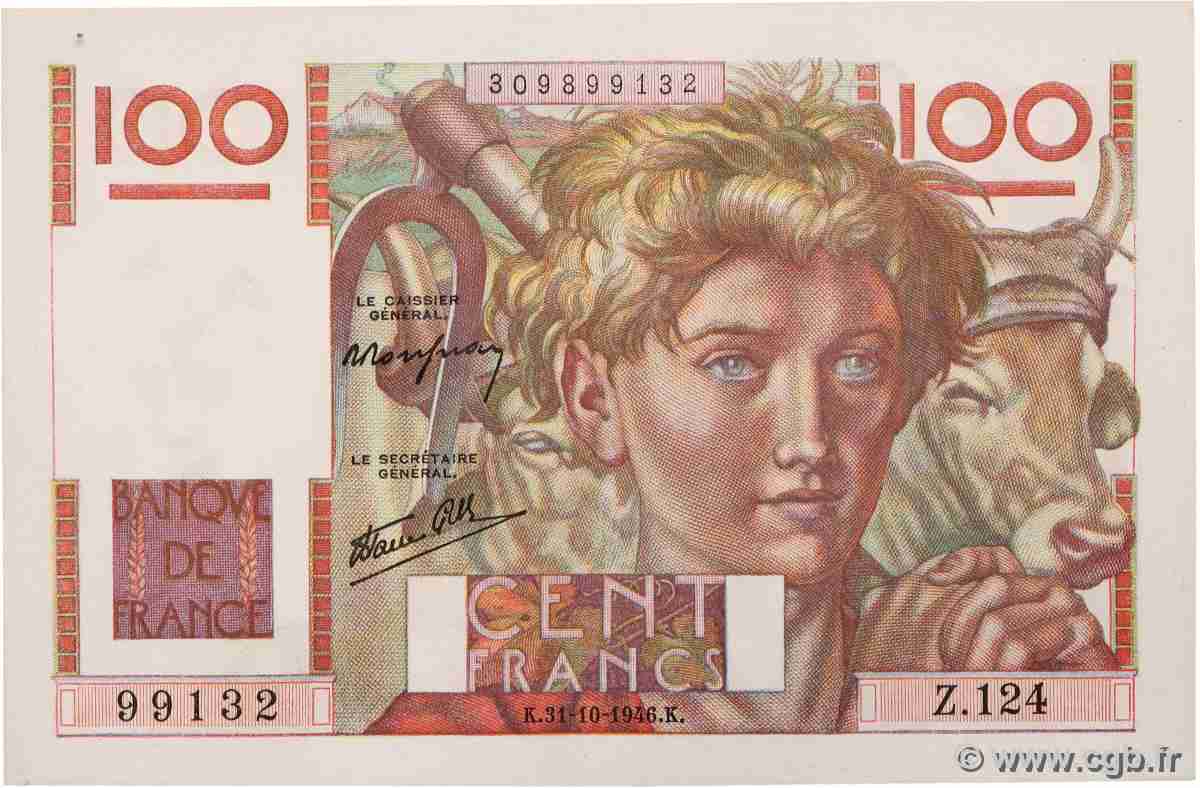 100 Francs JEUNE PAYSAN FRANCE 1946 F.28.10 AU