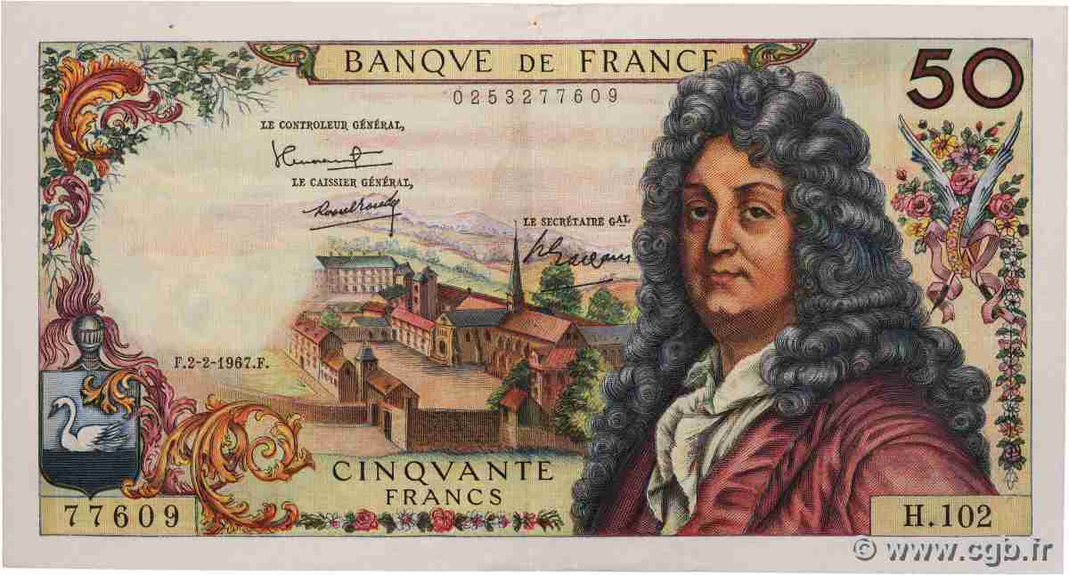 50 Francs RACINE FRANCIA 1967 F.64.09 SPL