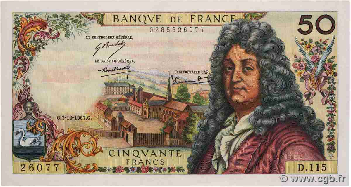50 Francs RACINE FRANCE 1967 F.64.10 VF+