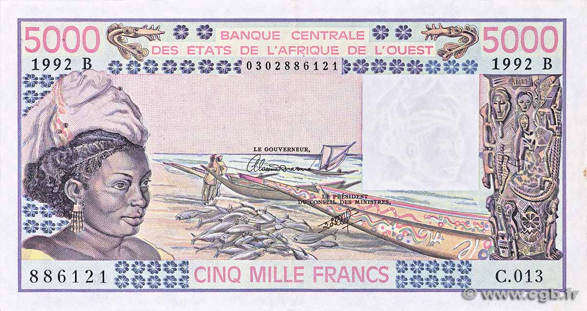 5000 Francs WEST AFRICAN STATES 1992 P.208Bn XF