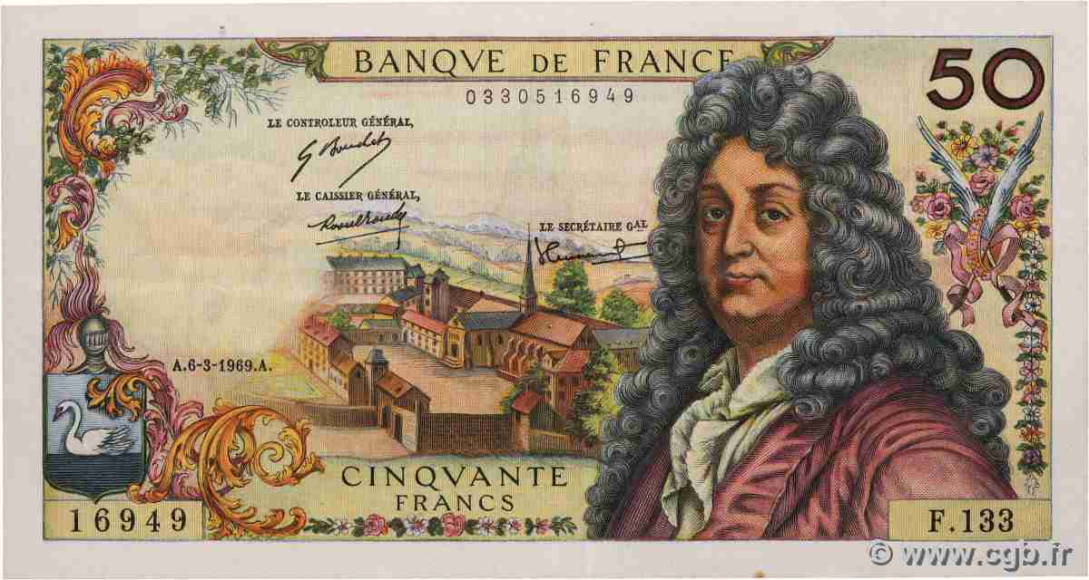 50 Francs RACINE FRANCE 1969 F.64.13 VF+