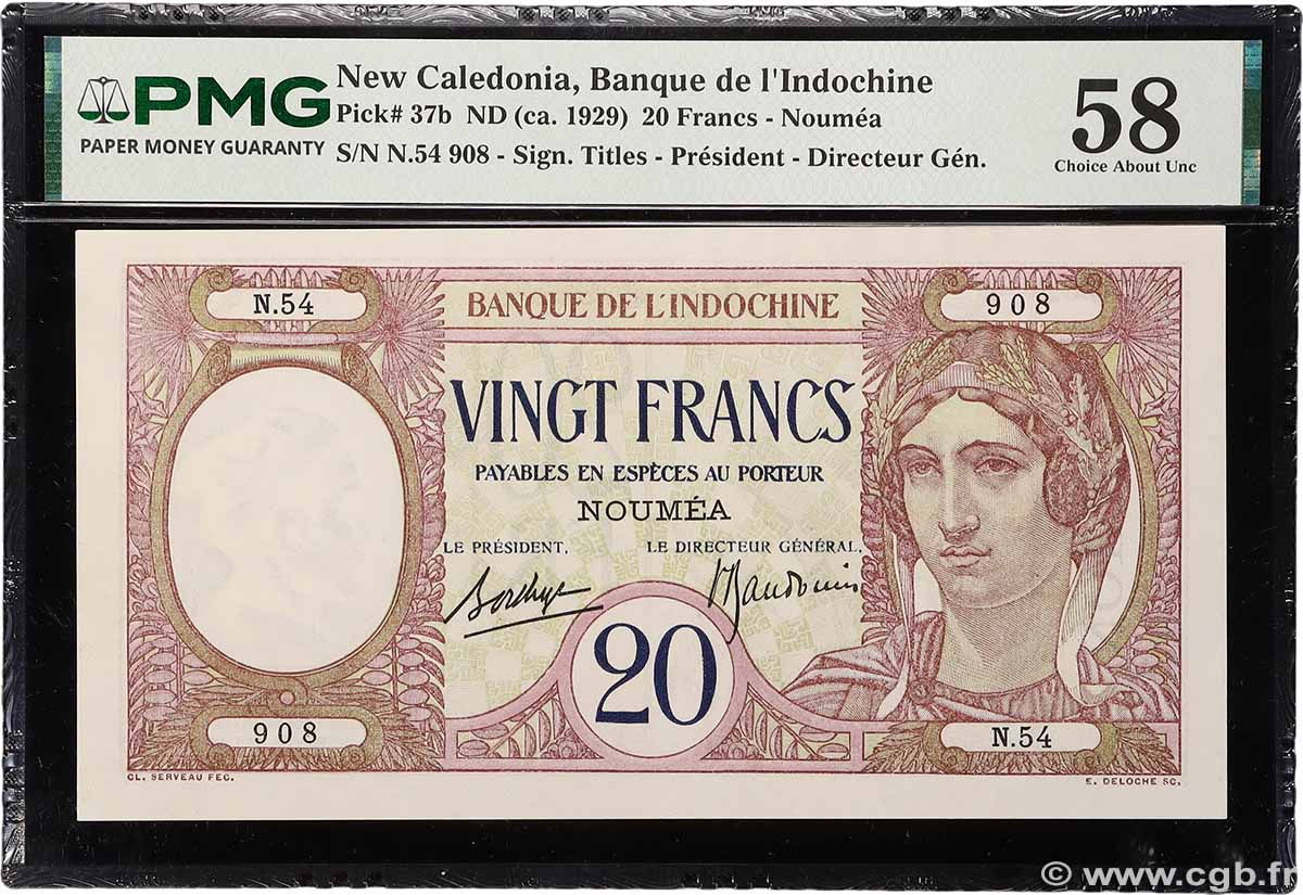 20 Francs NOUVELLE CALÉDONIE 1936 P.37b SPL
