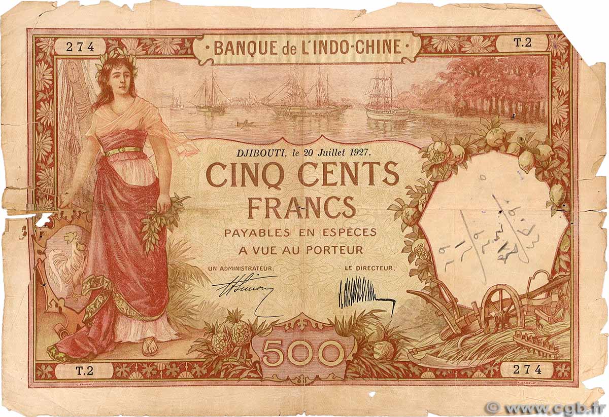 500 Francs DJIBOUTI 1927 P.09a P