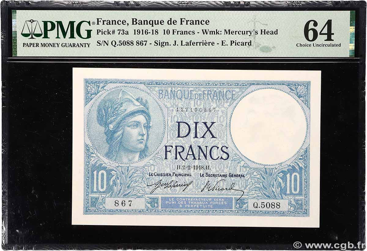 10 Francs MINERVE FRANCE 1918 F.06.03 UNC-