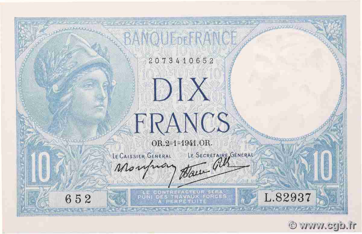 10 Francs MINERVE modifié FRANCE 1941 F.07.26 UNC-