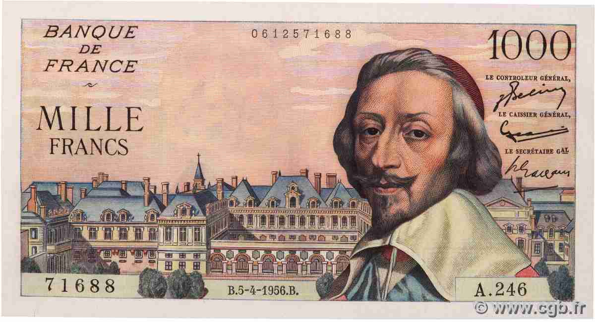 1000 Francs RICHELIEU FRANCE 1956 F.42.20 UNC-