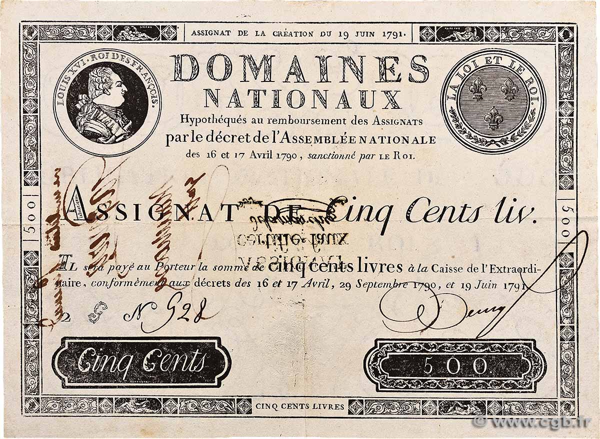 500 Livres Faux FRANCE 1791 Ass.16f VF+
