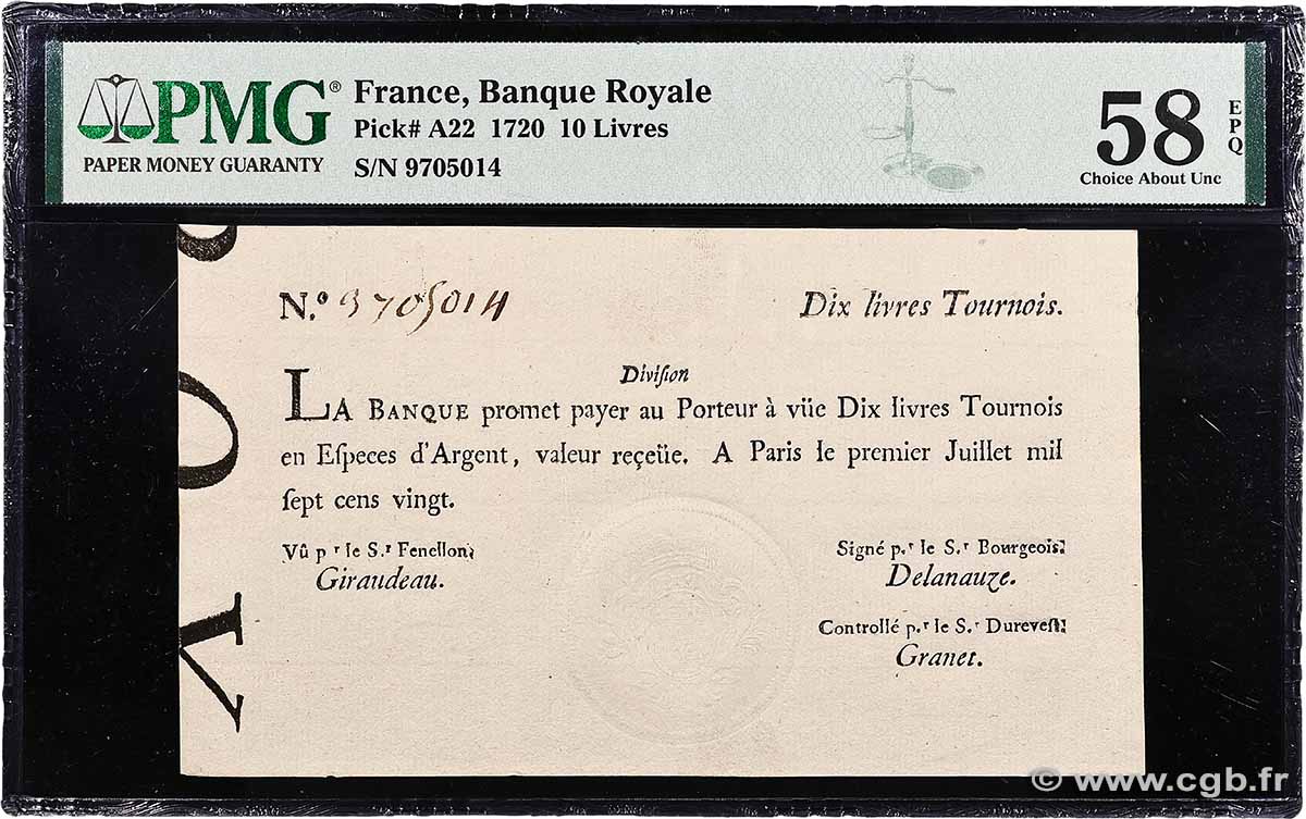10 Livres Tournois typographié FRANCE 1720 Dor.22 AU