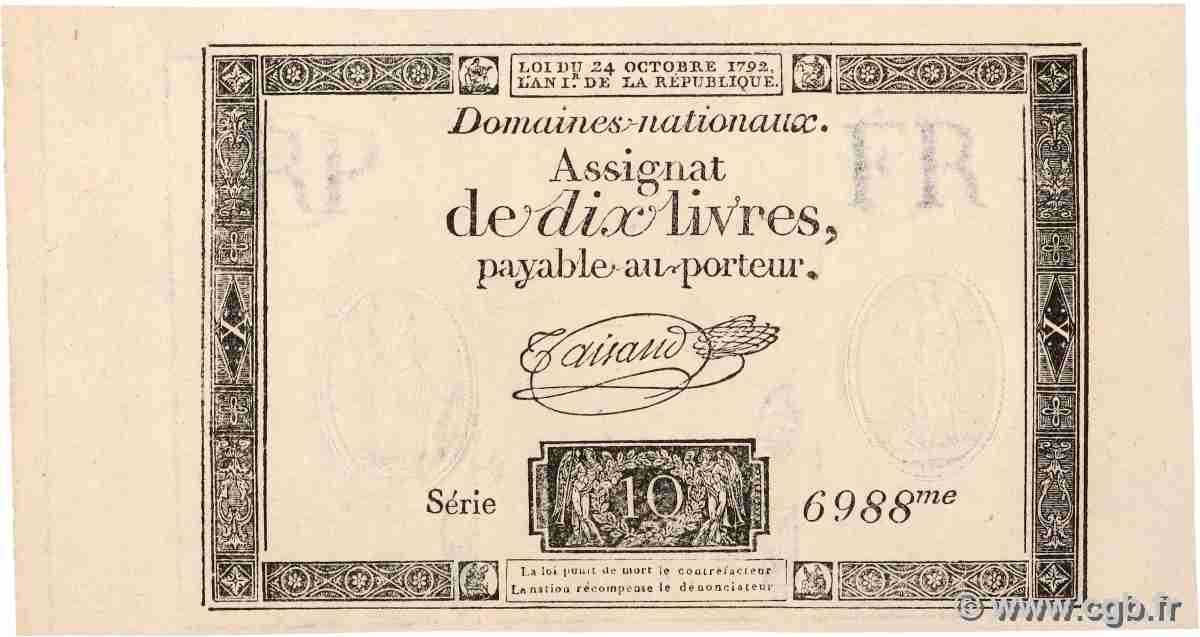 10 Livres filigrane républicain FRANCE 1792 Ass.36b UNC
