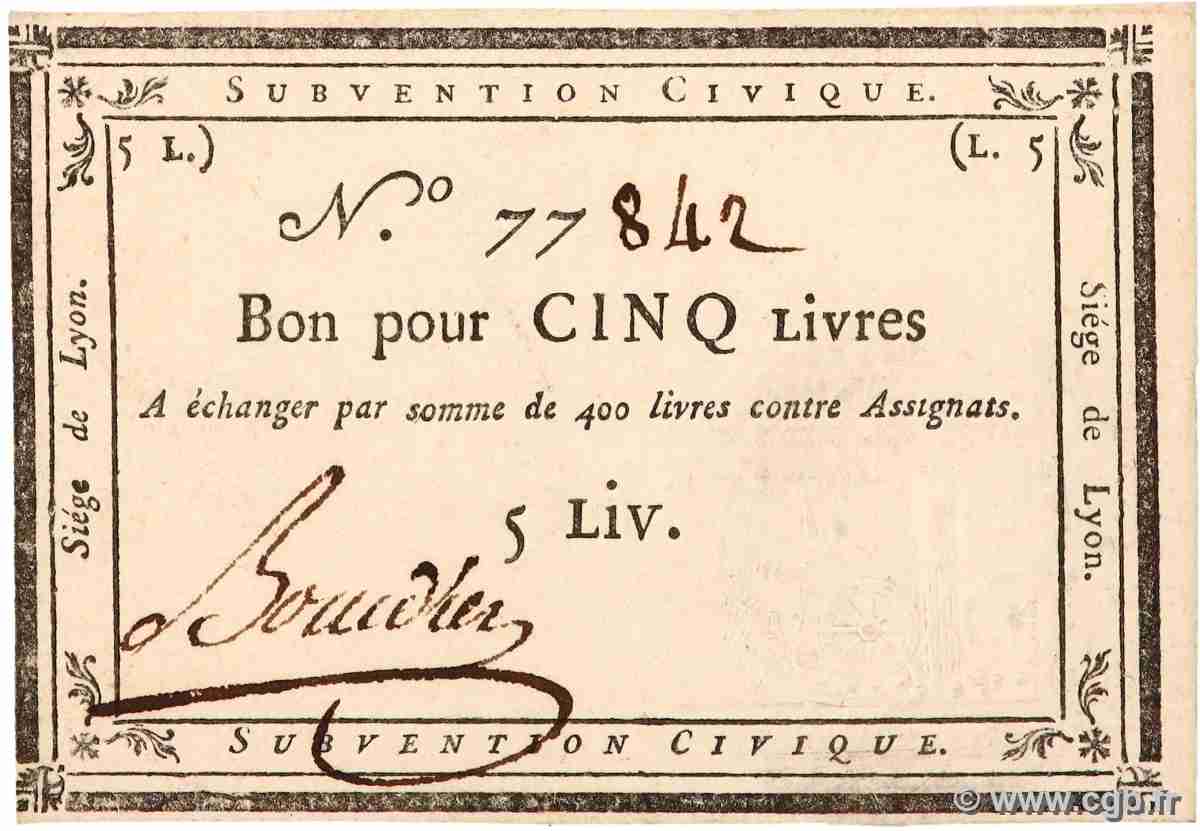 5 Livres FRANCE regionalism and miscellaneous Lyon 1793 Kol.134 AU