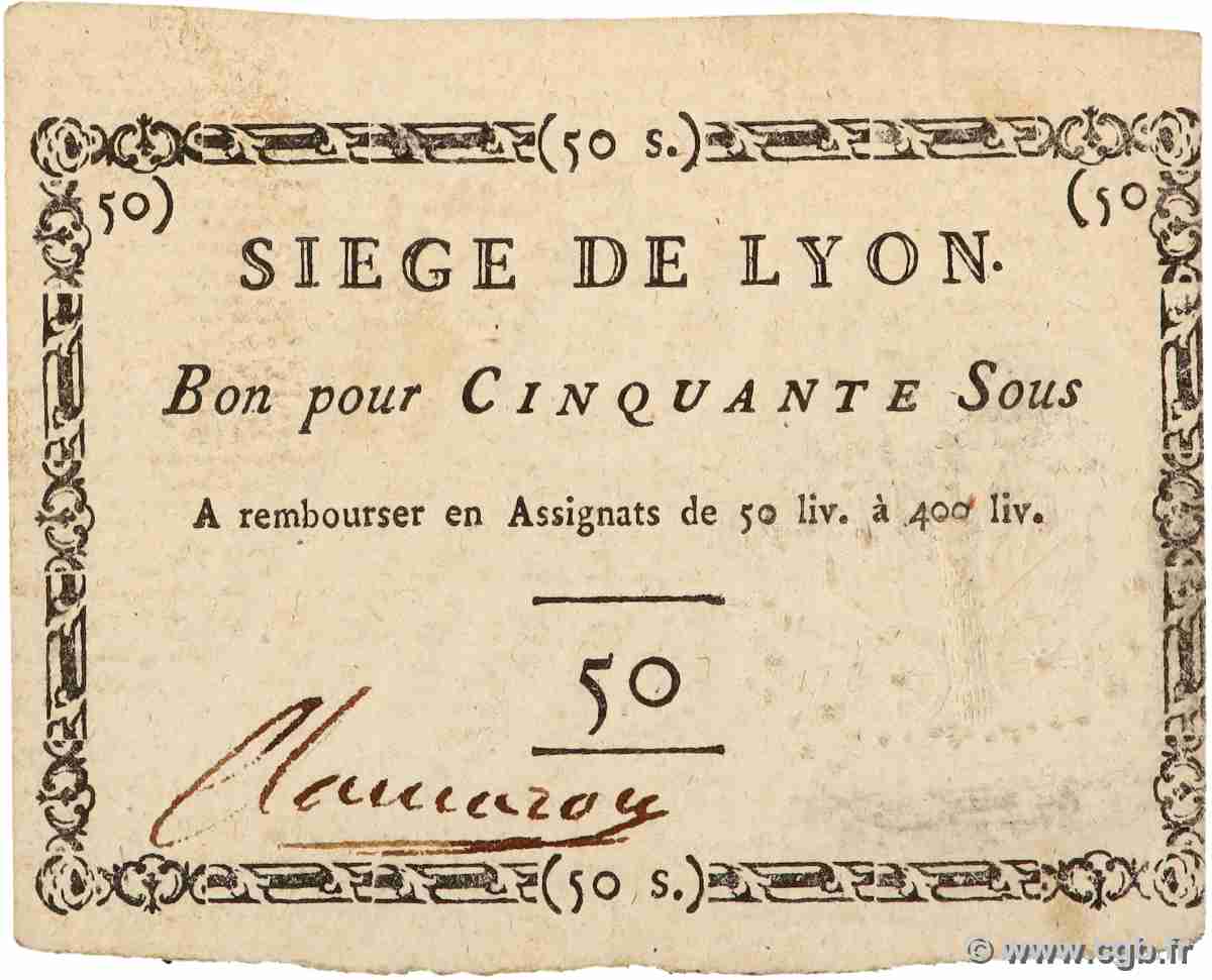 50 Sous FRANCE regionalism and miscellaneous Lyon 1793 Kol.137b AU