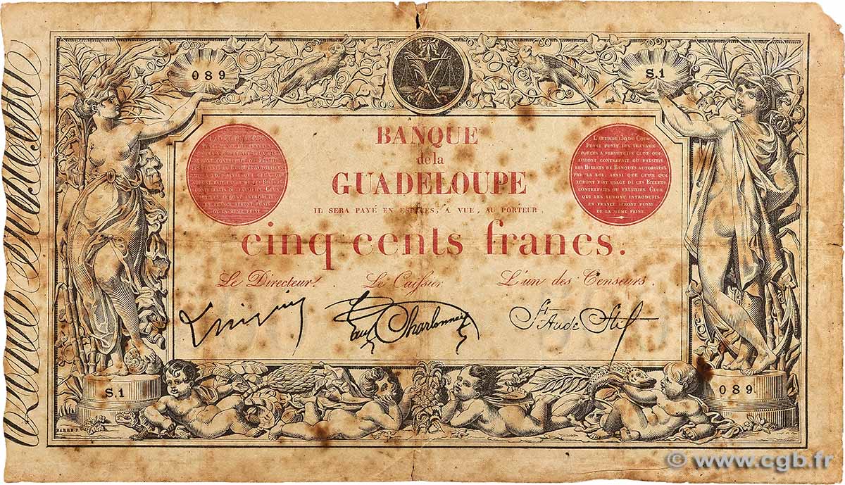500 Francs GUADELOUPE 1923 P.10b q.MB