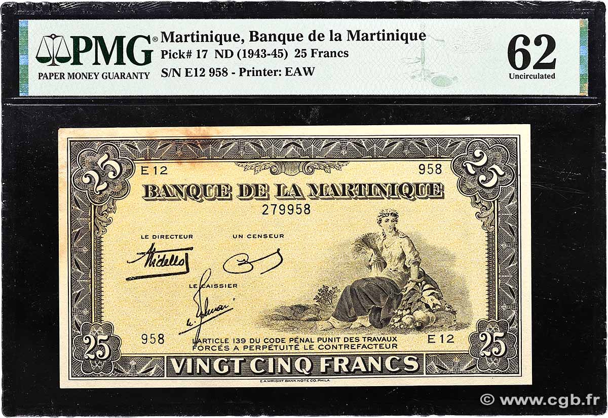 25 Francs MARTINIQUE 1943 P.17 q.FDC