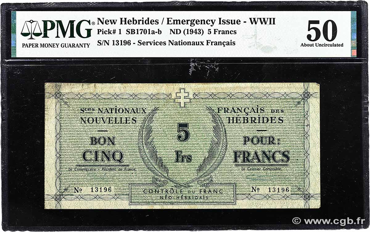 5 Francs NOUVELLES HÉBRIDES 1943 P.01 SUP+