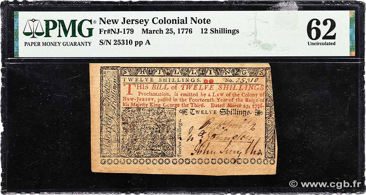12 Shillings UNITED STATES OF AMERICA 1776 PS.1822 UNC-