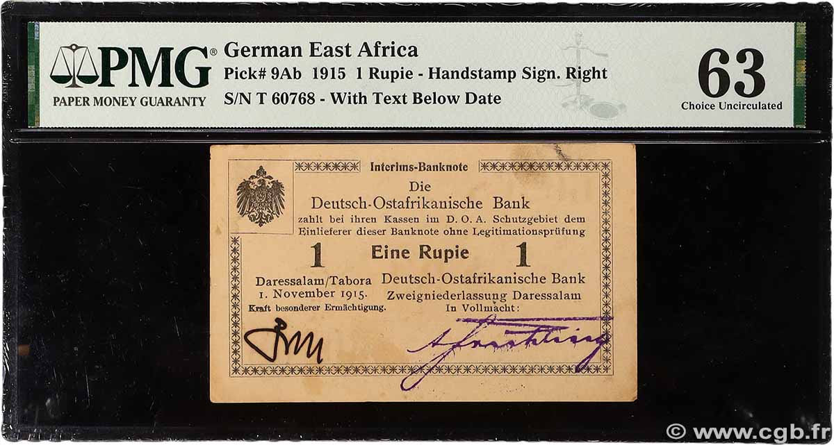 1 Rupie Deutsch Ostafrikanische Bank 1916 P.09Ab q.FDC