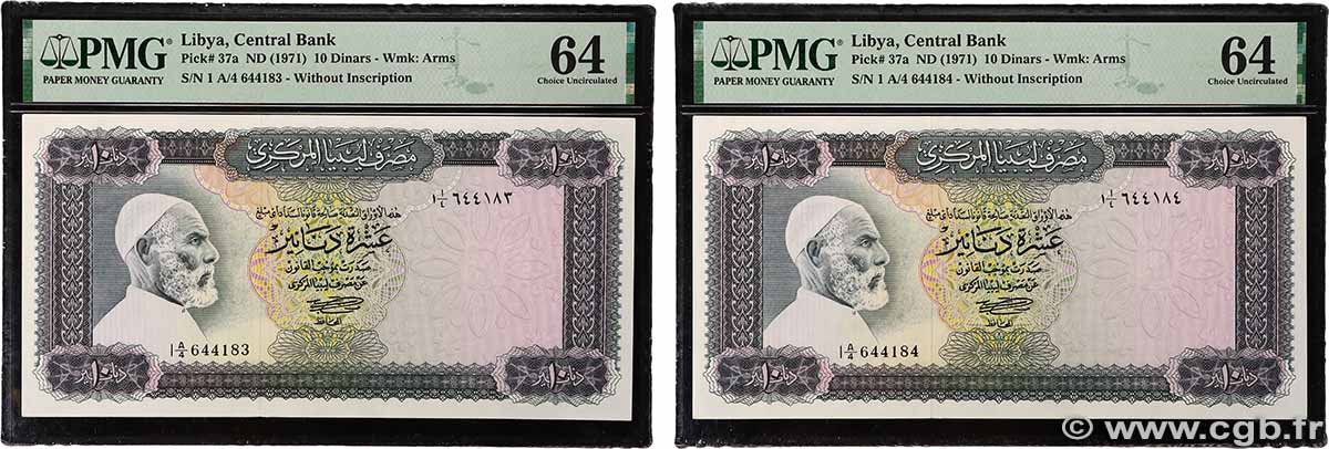 10 Dinars Consécutifs LIBYA 1971 P.37a UNC-