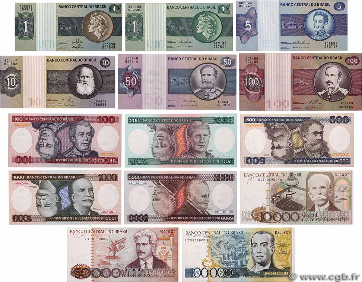 1 au 100000 Cruzeiros Lot BRASILE 1970 P.Lot q.FDC