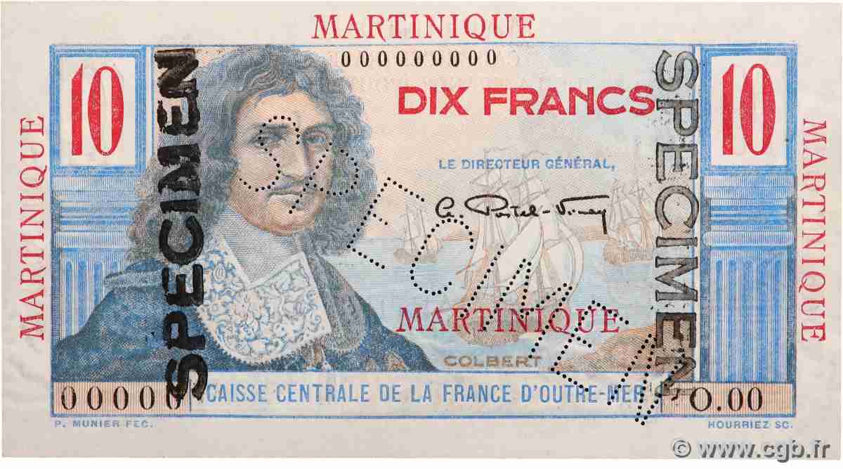 10 Francs Colbert Spécimen MARTINIQUE 1946 P.28s q.FDC