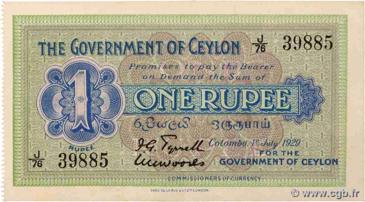 1 Rupee CEYLAN 1929 P.16b SPL