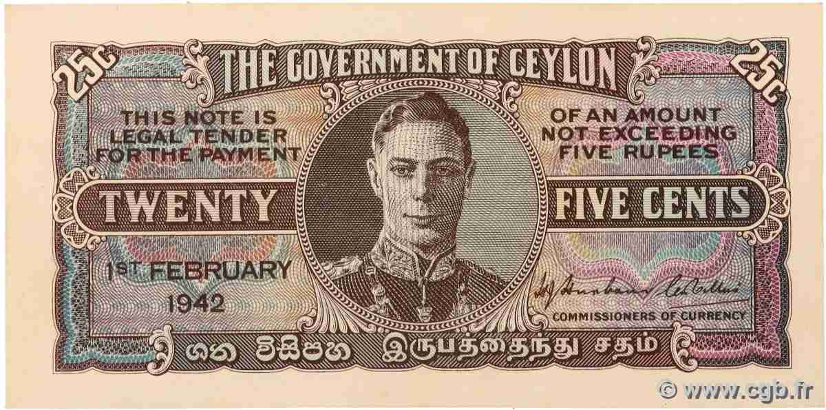 25 Cents CEYLON 1942 P.44a UNC